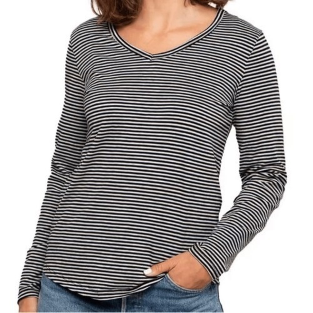 Toad&Co Marley II Long Sleeve Tee Heather Grey Stripe‎ Small New With Tags